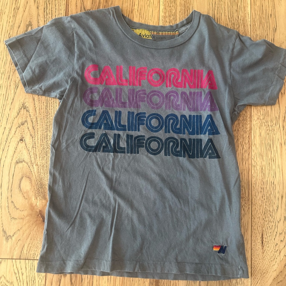 AVIATOR NATIONS •girls grey tee•8y• CALIFORNIA logo